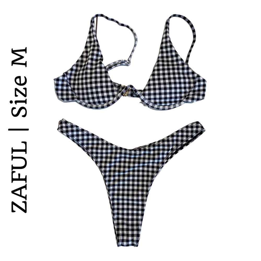 ZAFUL | Gingham Black & White Bikini Set Cheeky